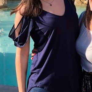 Anthropologie Off Shoulder Navy T-Shirt - XS